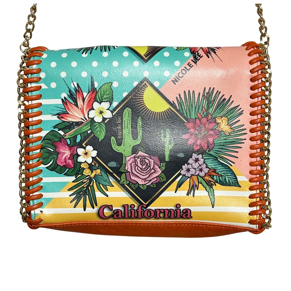 Nicole Lee California Sunset‎ Satchel Crossbody Bag Floral Cactus Print Orange - Picture 2 of 10